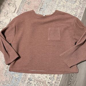 Ribbed Long Sleeve Top with Pocket